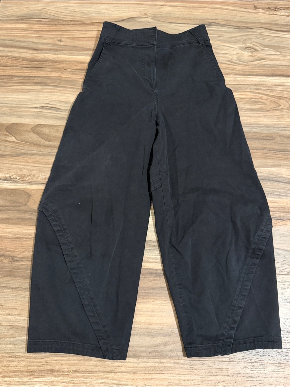 COS Cotton Trousers Wrapped Seams Women’s Sz. 4 Black Twill Barrel High Rise